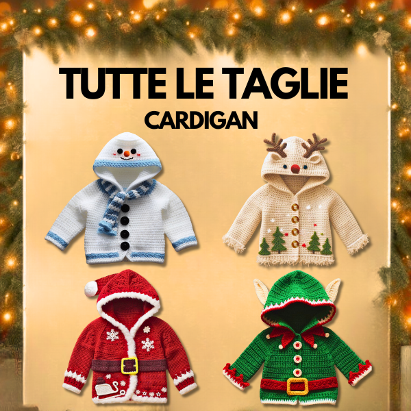 4 in 1 TUTTE LE TAGLIE Cardigan con Cappuccio di Natale – Schema Uncinetto