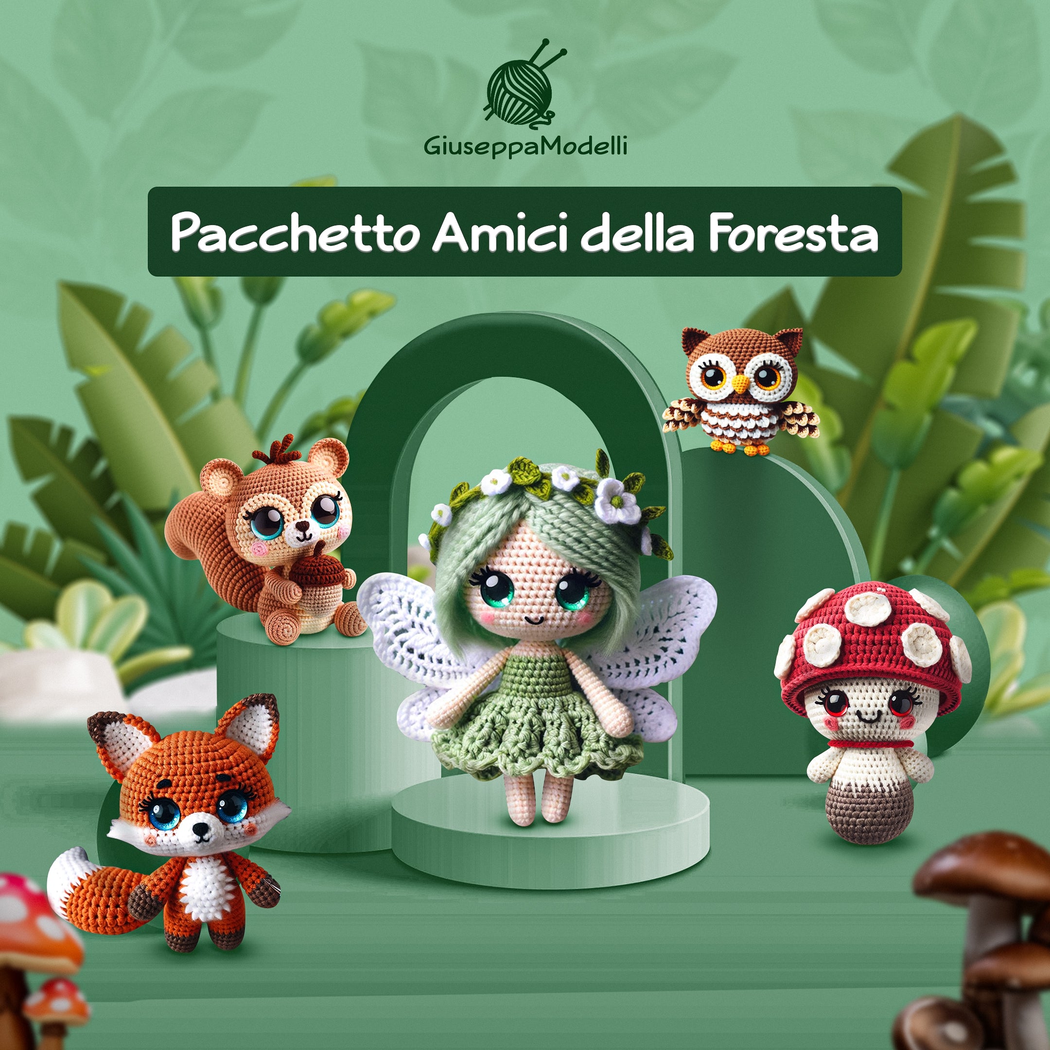 Pacchetto 5 in 1: Amici del Bosco – Schema all'uncinetto